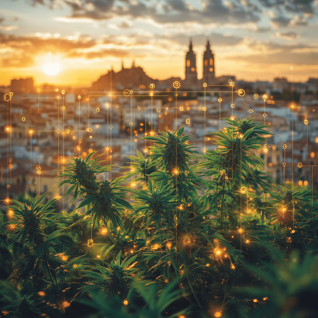 yassineadardour_Valencia_skyline_during_golden_hour_featuring_c784ce3a-786a-4c7e-9cf2-4c70bb371f2e_1 Valencia skyline with map overlay showing cannabis club locations